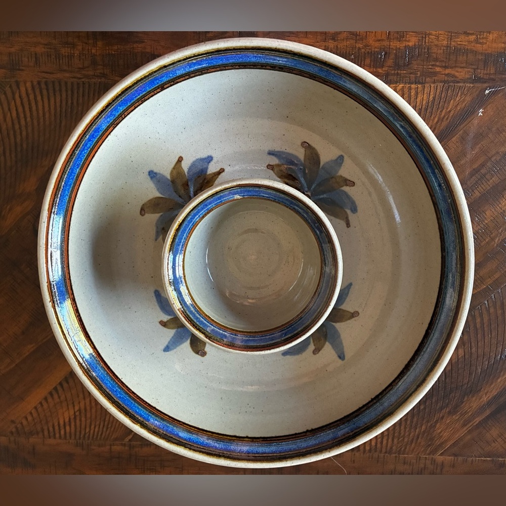 Handcrafted Chip and Dip Set. Handmade stoneware signed Traverso '88.